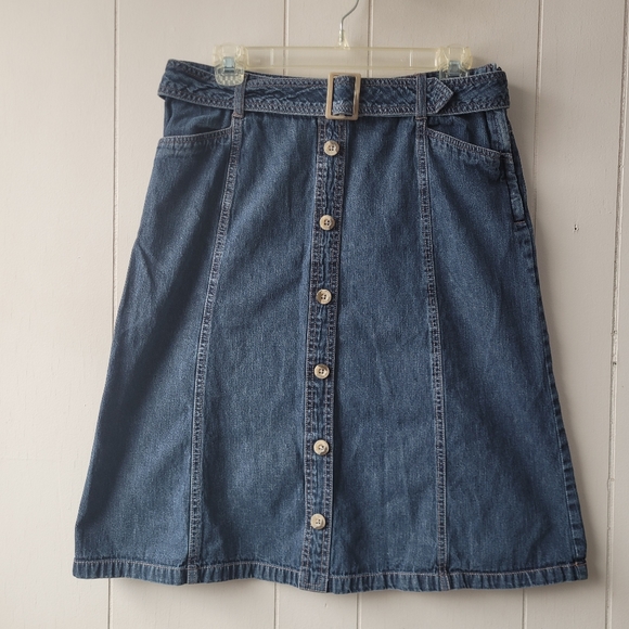 Vintage 90s Jean Skirt Midi Northern Reflections 100%cotton with Belt - Picture 1 of 7
